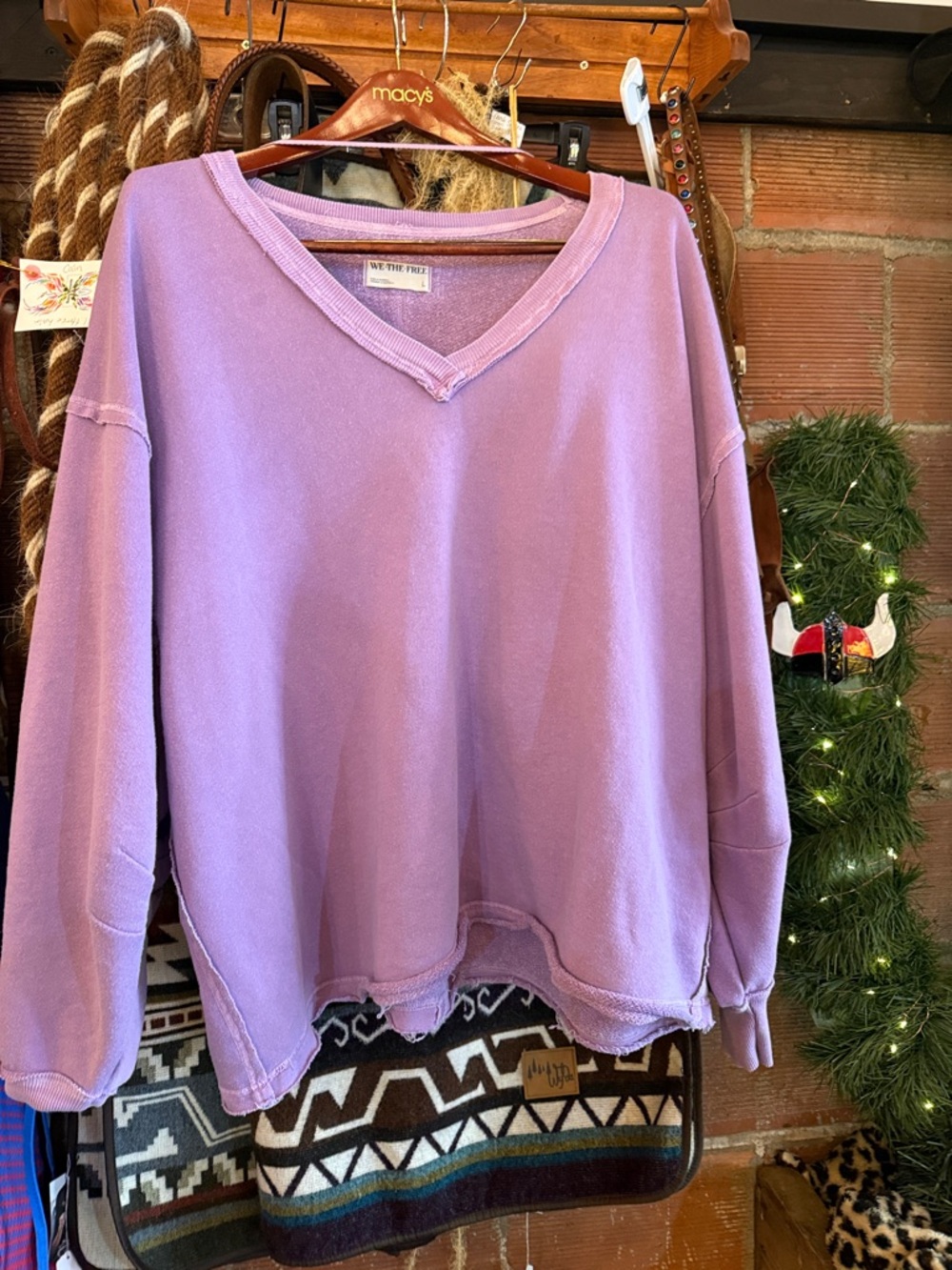 We The Free Lavender V-Neck Pullover Sweater